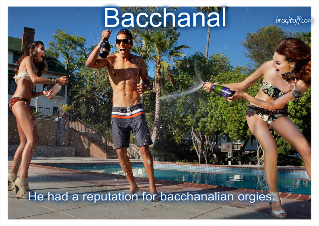 guy partyin with two girls in bikini by the pool